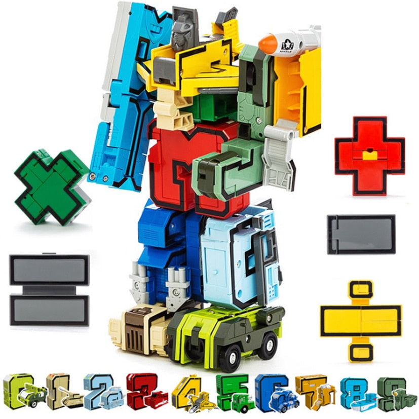 15PCS Assembling Building Blocks Educational Action Figure Transformation Number Robot Deformation Toys for Children