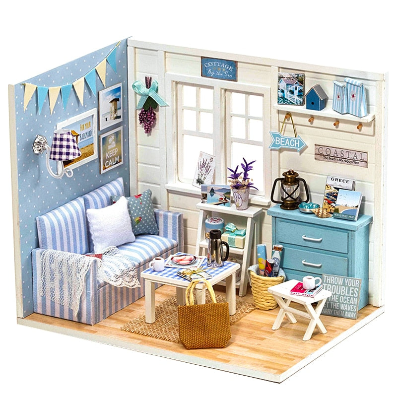 Doll House Furniture Diy Miniature 3D Wooden Miniaturas Dollhouse Toys for Children Birthday Casa Kitten Diary H013