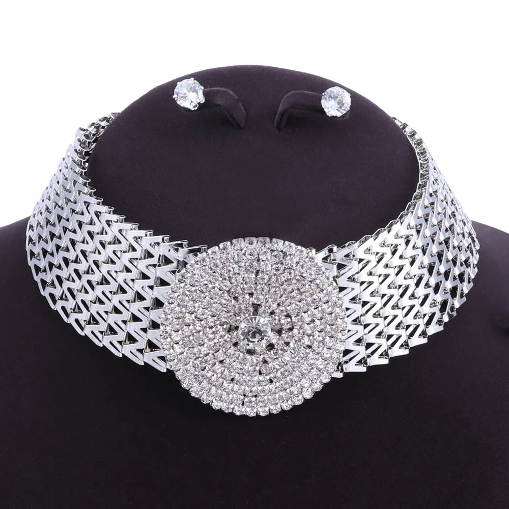Crystal Bridal Jewelry Sets Gold Color Rhinestone Necklace Wedding Engagement Jewelry Sets for Women