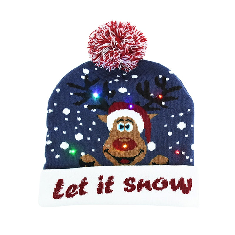 LED Christmas Hat Sweater Knitted Beanie Christmas Light Up Knitted Hat Christmas for Kids Xmas 2023 New Year Decorations