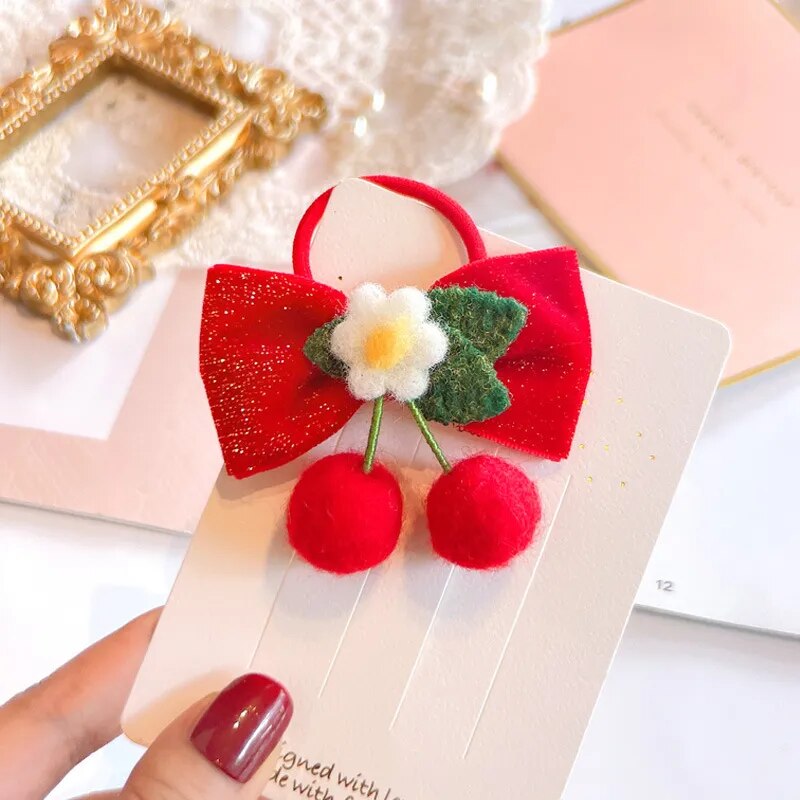Red Golden Velvet Bow Hair Ornament Baby Hair Circles Pins Christmas New Year Ko
