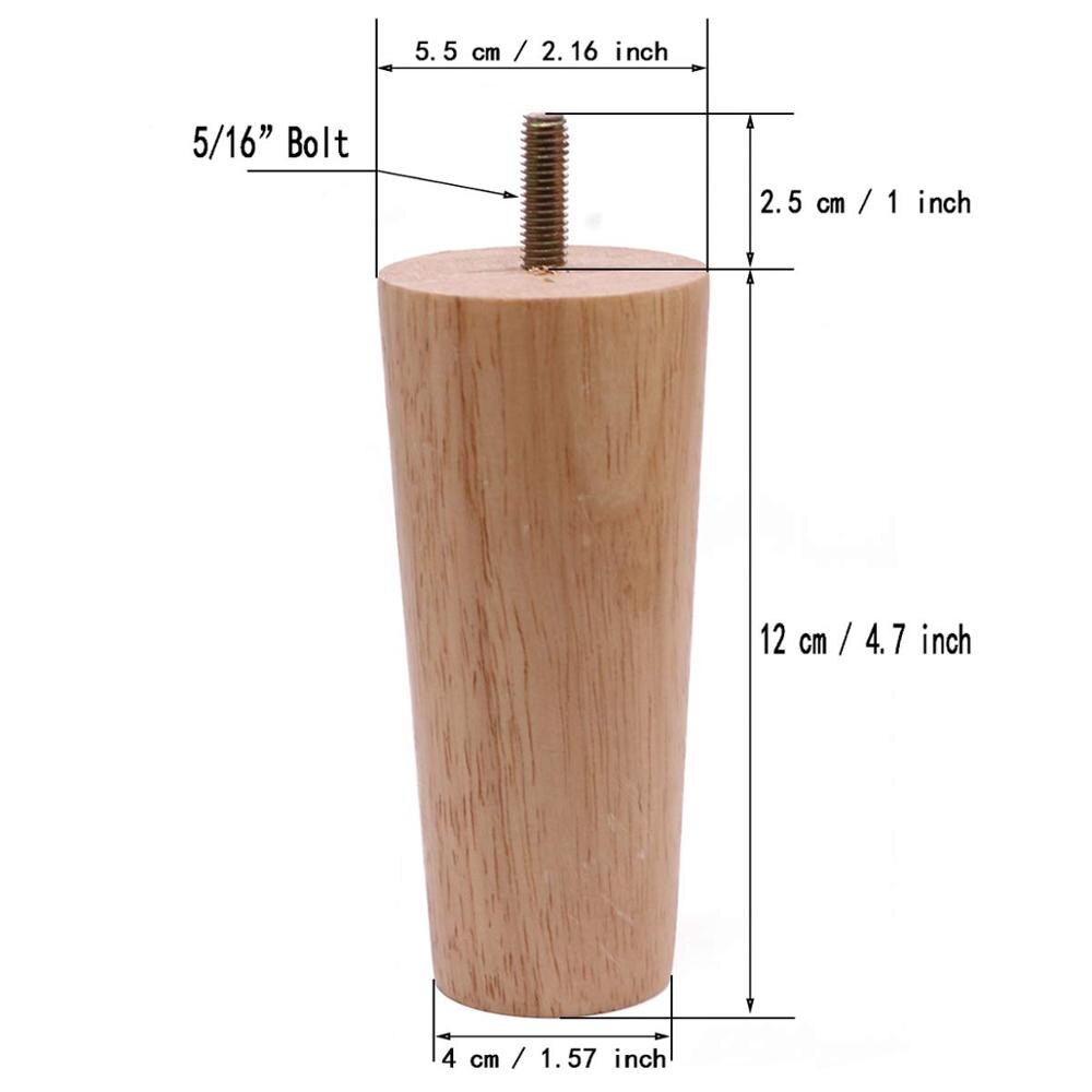 12CM Solid Wood Furniture Sofa Legs Set M8 Bolt Oak Tapered Replacement Sofa Bench Chair Coffee Table Cabinet Leg Set of 4