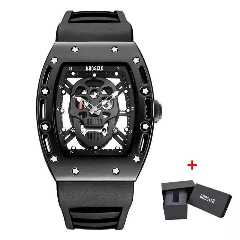 Baogela Pirate Skull Style Men Watch Silicone Luminous Quartz Watches Military Wateproof Skeleton Wristwatch for Man 1612