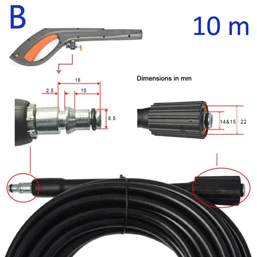 6m 10 Meters 160bar 2320psi High Pressure Water Cleaning Hose Cord Pipe for Interskol Elitech High Pressure Washer Hose