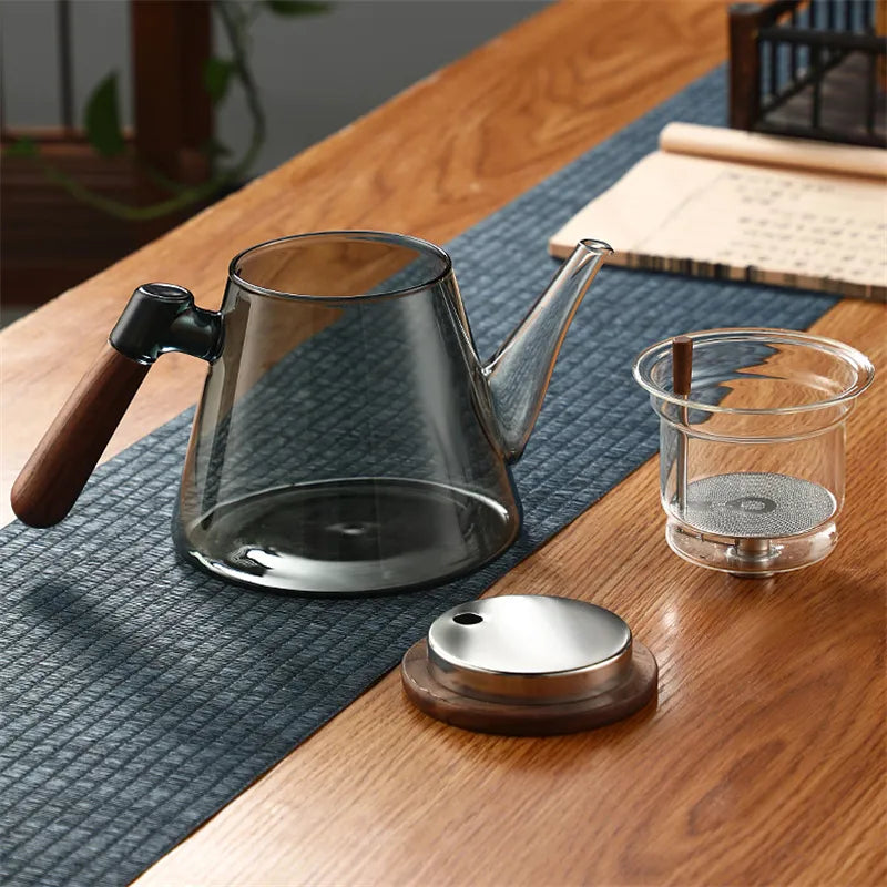 Easy One Click Tea Separation Filtration Glass Teapots With Wood Handle 850ml Te