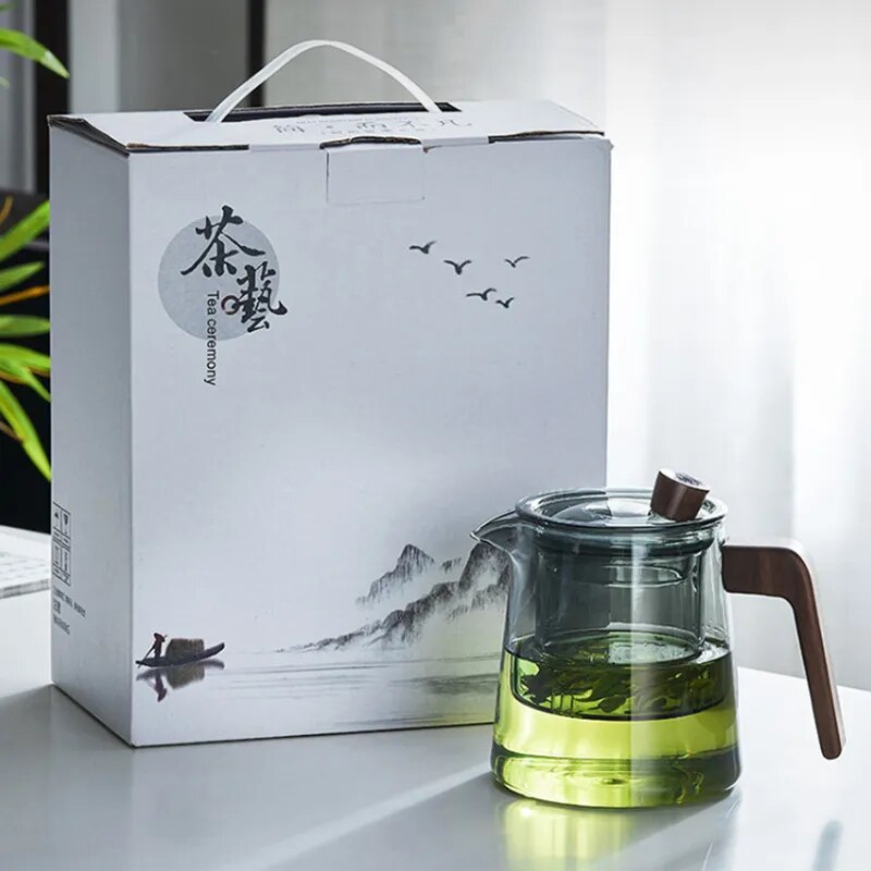 GIANXI Retro Glass Teapot Wood Handle Chinese Tea Ceremony Transparent Teawear S