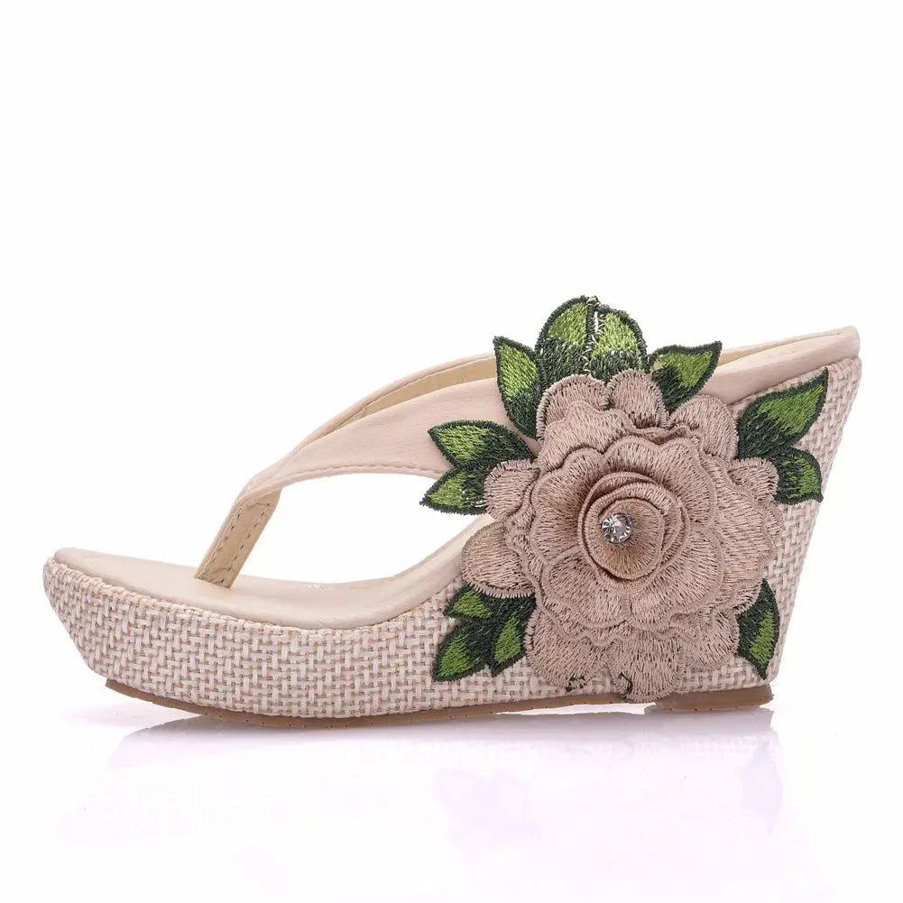 Crystal Queen Woman Slippers Home Casual Beach Flip Flops Lady Sandals Summer High Heels