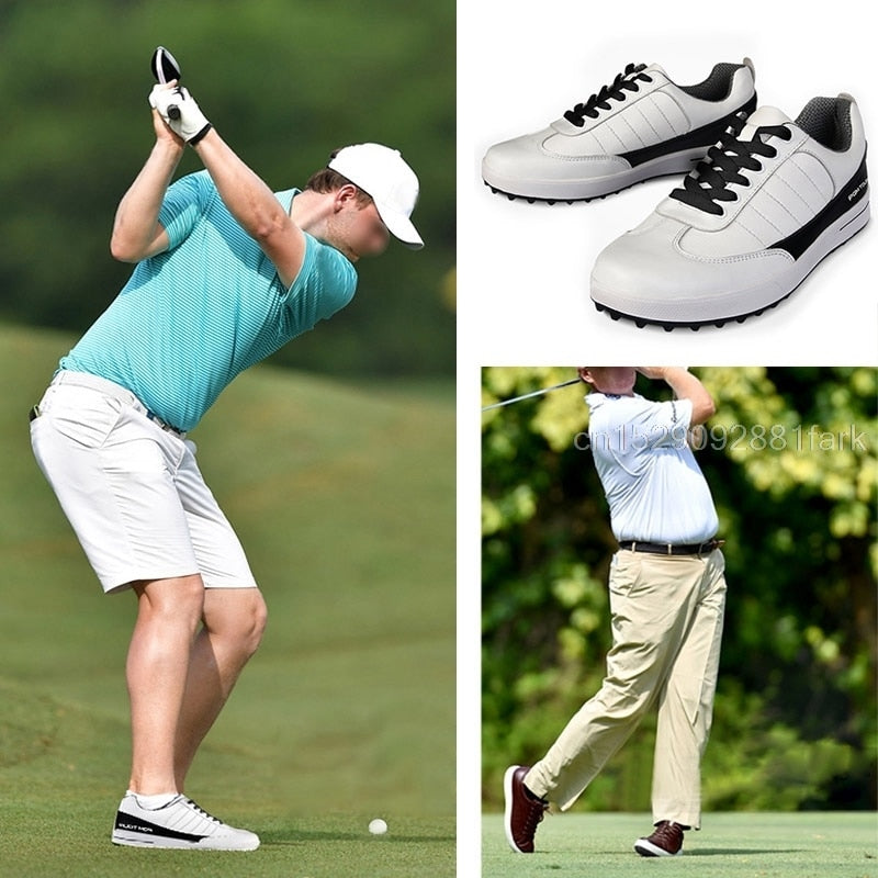 PGM Men's Golf Shoes Leather Waterproof Shoes Anti-Slip Spikes Sports Golf Sneaker Ventilation Slot Design