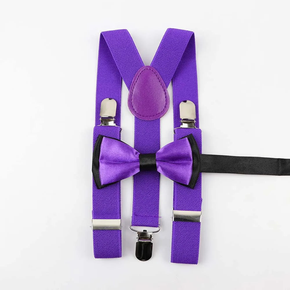 Solid Color Children Belt Bowtie Set Baby Boys Suspenders Polyester Y-Back Braces Two Colors Bow Tie Adjustable Elastic Kids