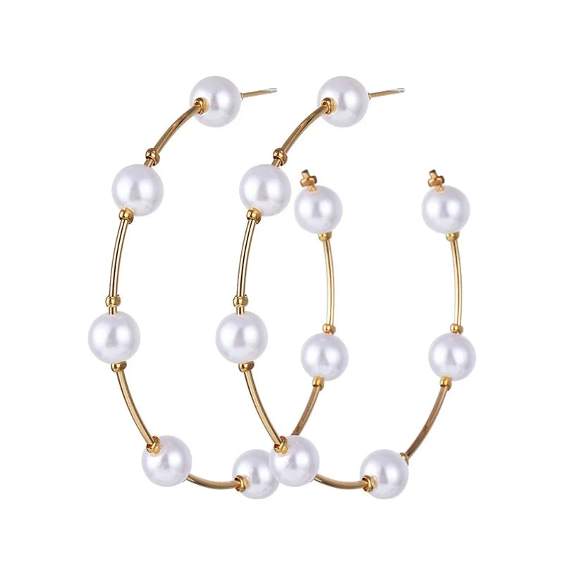 FNIO Big Simulated Pearl Earrings 2019 for Women Lover Geometric Round Heart Drop Dangle Earring Korean Statement Jewelry
