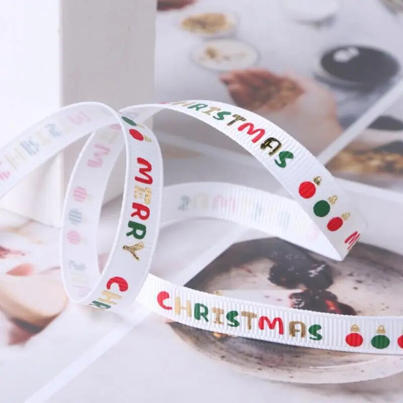 10Yards Christmas Decoration Ribbon DIY Handmade Printed Polyester Party Christmas Wedding Party Packing Gilding Ribbon