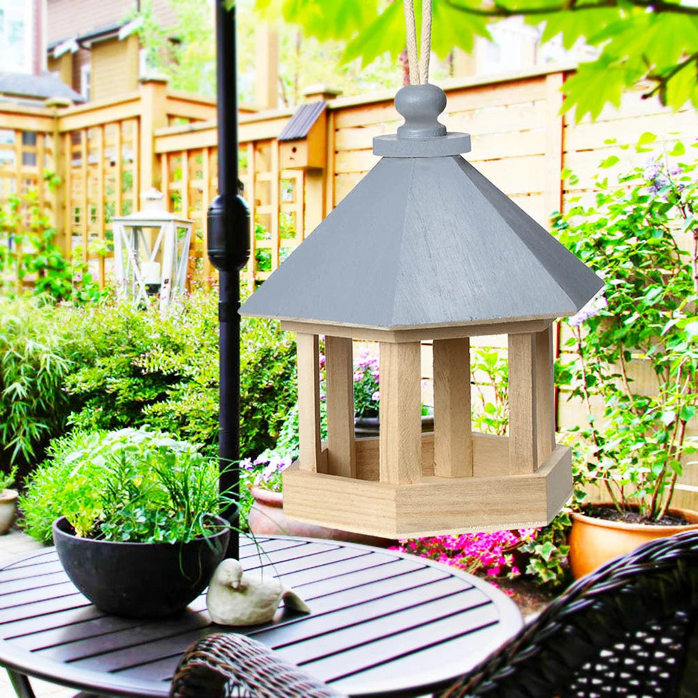 Garden Window Hanging Bird Feeder House Wooden Birdhouse Parrot Cage Bird Seeds Food Feeder Ornaments Yard Decor Outdoor