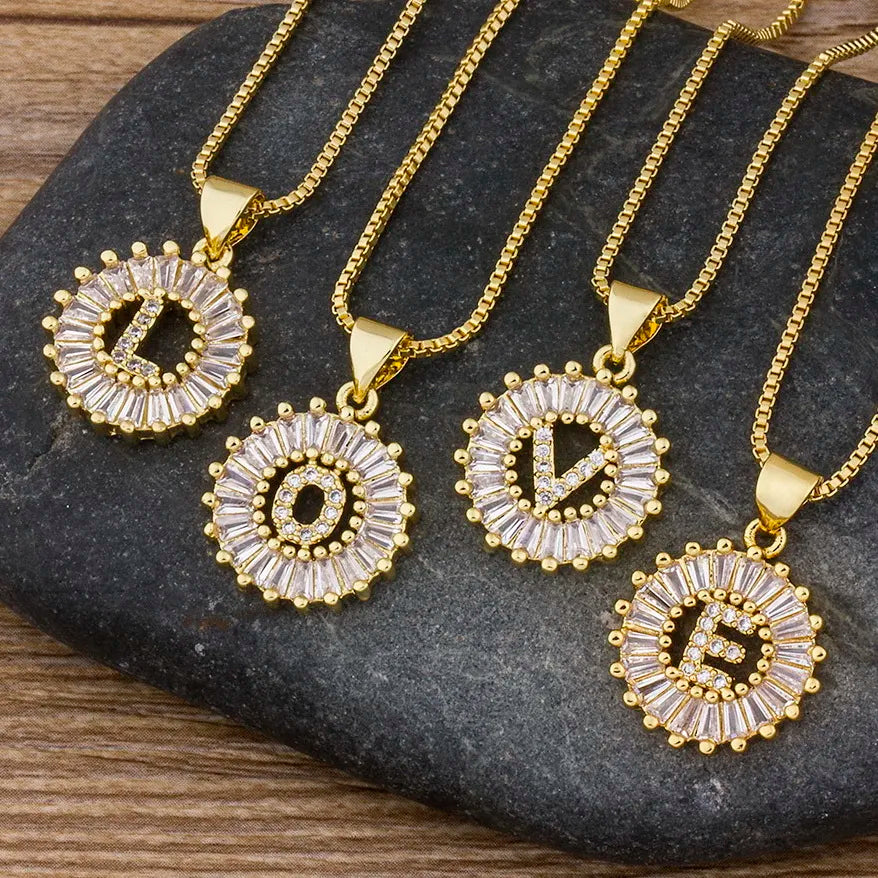 Nidin Women Girls Initial Letter Necklace 26 Letters Charm Family Name Pendant Copper Zircon Jewelry
