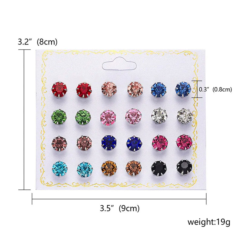 24pcs Crystal Nose Ring & Studs Body Women Girl Jewelry Stainless Surgical Steel Nose Piercing Colorful Rhinestone