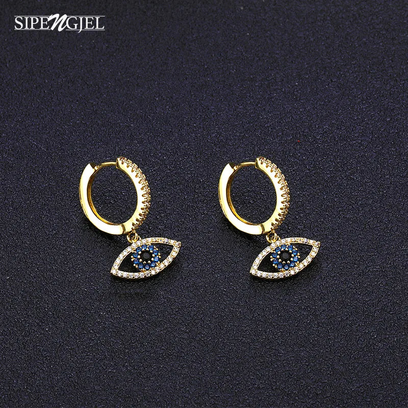 SIPENGJEL Fashion Blue Crystal Turkey Evil Eye Dangle Earrings for Women Gold Plated Cute Unique Earrings Trendy Jewelry 2023