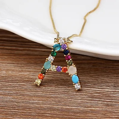 New Arrival Personal Name Letter Necklace Rainbow CZ Initials Alphabet Women Girls Gorgeous Family Jewelry