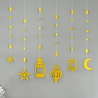EID Mubarak Swirl Banner Star Moon Ceiling Hanging Ornament Ramadan Kareem Decoration for Home 2024 Islam Muslim Party Supplies