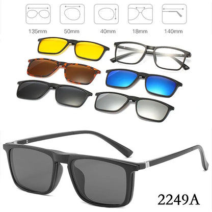 HJYFINO 5 Lenes Magnet Sunglasses Clip Mirrored Clip on Sunglasses Clip on Glasses Men Polarized Clip Custom Prescription Myopia