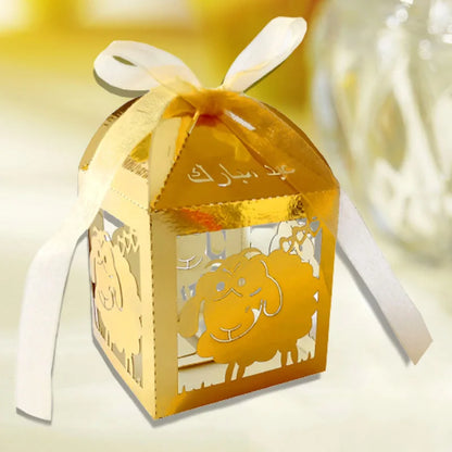 10Pcs Sheep Eid Mubarak Favors Candy Boxes Lace Ramadan Kareem Gift Boxes Islamic Muslim Happy Al-Fitr Eid Event Party Supplies