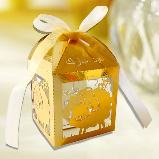 10Pcs Sheep Eid Mubarak Favors Candy Boxes Lace Ramadan Kareem Gift Boxes Islamic Muslim Happy Al-Fitr Eid Event Party Supplies