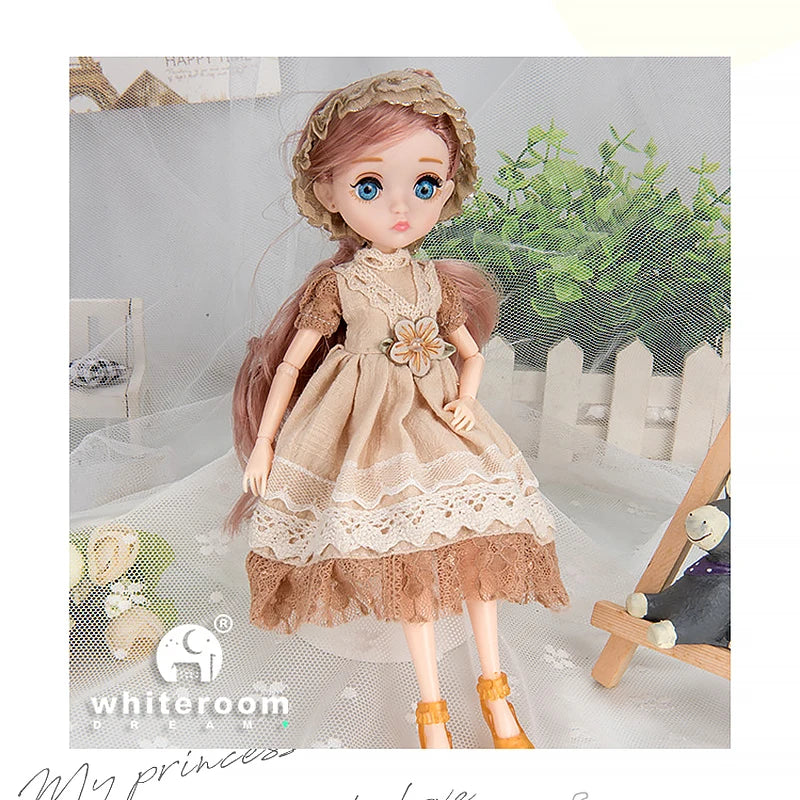 Slim 26cm Bjd Doll for Girl 13 Movable Joints Fashion Princess Clothes Suit Accessories Blue Eyes Decoration Eyelash Solid Doll