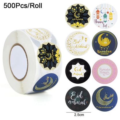 500Pcs EID Mubarak Stickers Gift Bag Candy Box Seal Lables Ramadan Kareem Paper Sticker Islamic Muslim Party DIY Decoration 2024
