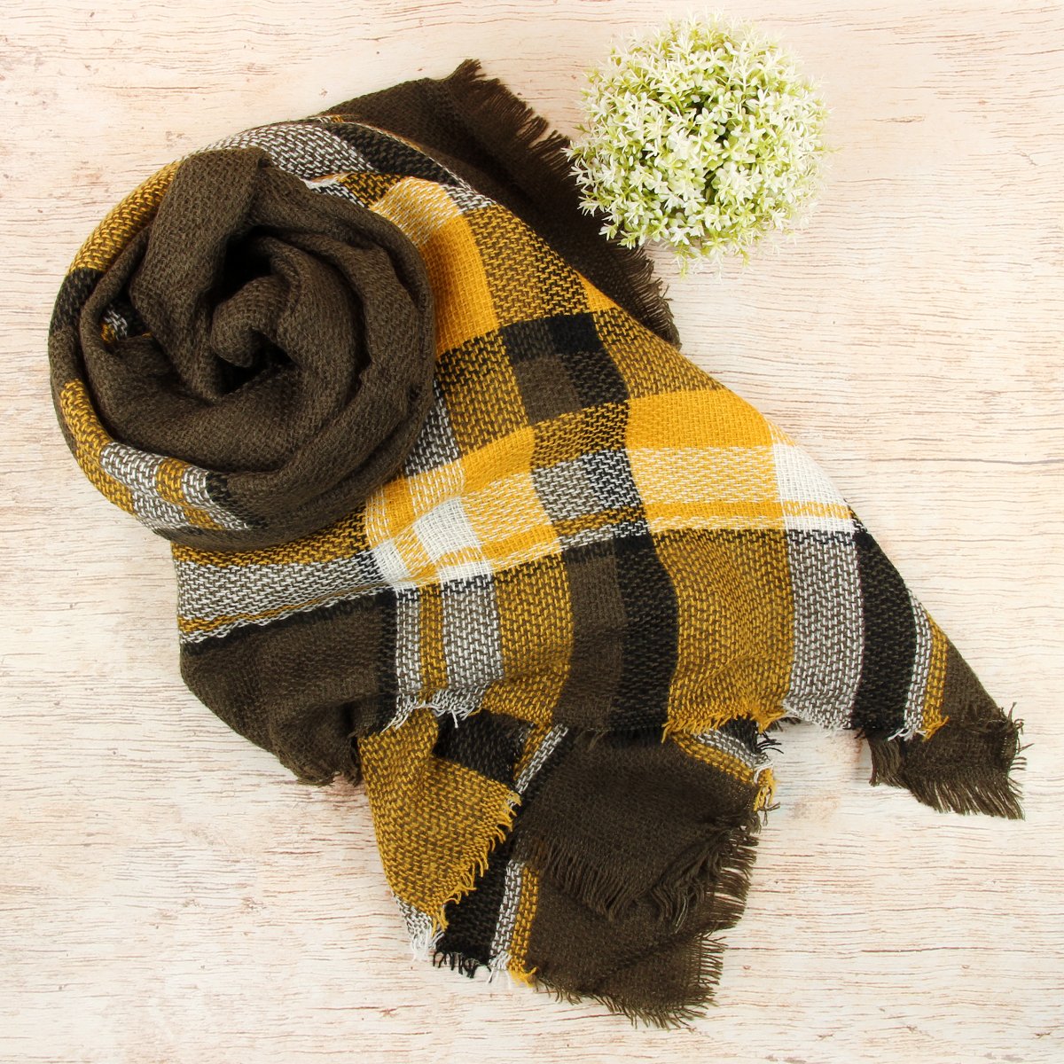 Olive Blanket Fringed Scarf