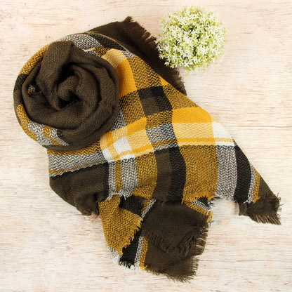 Olive Blanket Fringed Scarf
