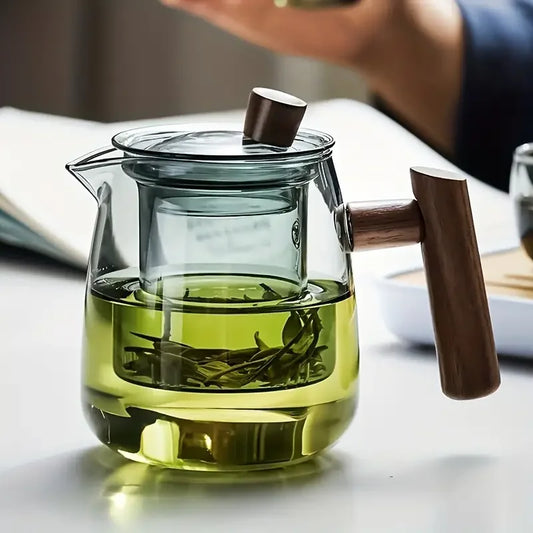 Glass Tea Pot With Wood Handle Chinese Heat-Resistant Glass Teapot Transparent Steaming Tea Glass Kettle Tea Set Infuser Tea