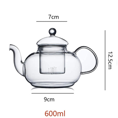 YWDL 400/600/1000ml Clear Glass Teapot With Removable Infuser Stovetop Safe Loose Leaf and Blooming Teapot Heat-Resistant