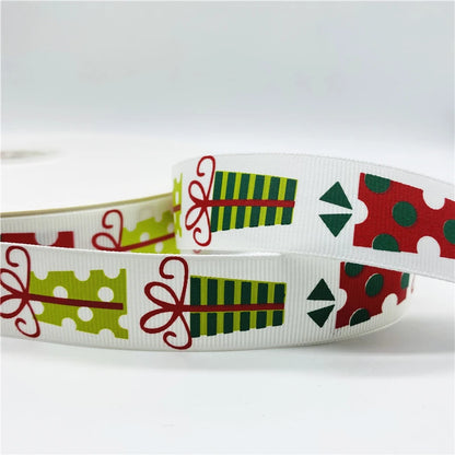 5yards/Lot 25mm Christmas Decor Grosgrain Ribbon Printed Christmas Ribbon for Handmade Design Christmas Decoration Sewing Fabric
