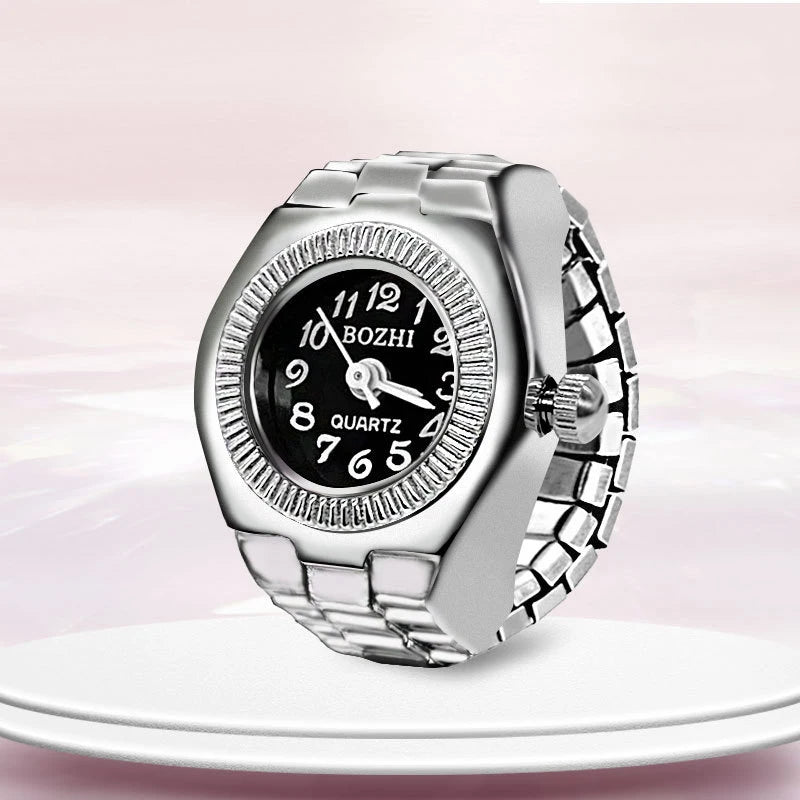Steel Fun Vintage Punk Quartz Finger Pocket Watch Ring for Women Men Goth Clock Rings Digital Watch Elastic Stretchy Rings Gifts