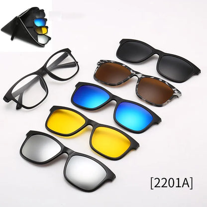 HJYFINO 5 Lenes Magnet Sunglasses Clip Mirrored Clip on Sunglasses Clip on Glasses Men Polarized Clip Custom Prescription Myopia