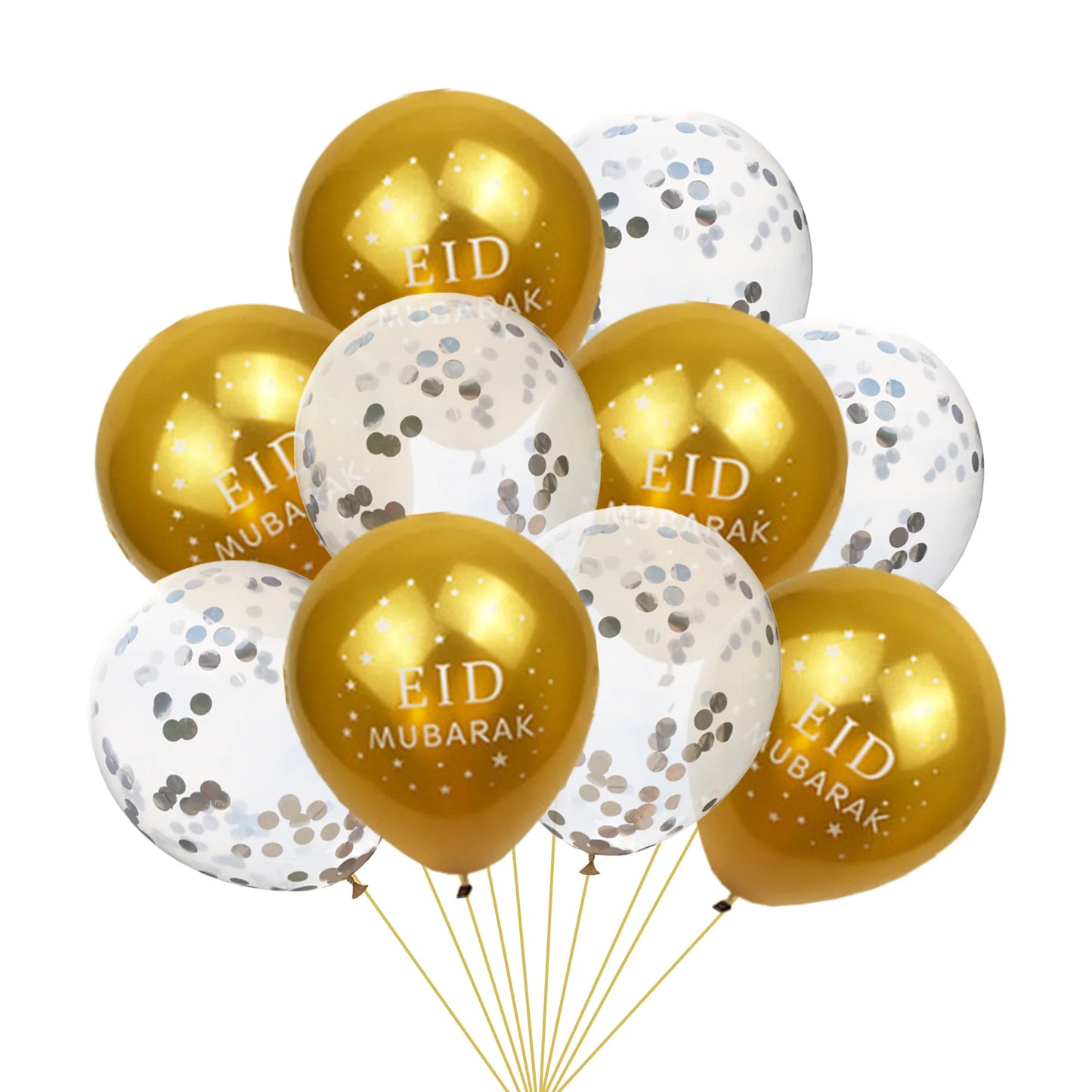EID MUBARAK Balloons Decor, Ramadan Decoration, Silver and Gold, Islamic Muslim, Eid Mubarak Favors, Party Supplies, 10Pcs