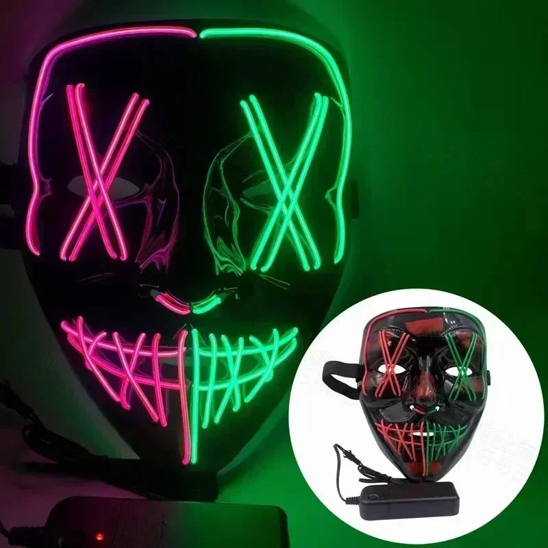 Wireless Halloween Neon LED Purge Mask Masque Masquerade Party Masks Light Grow in the Dark Horror Mask Glowing Masker