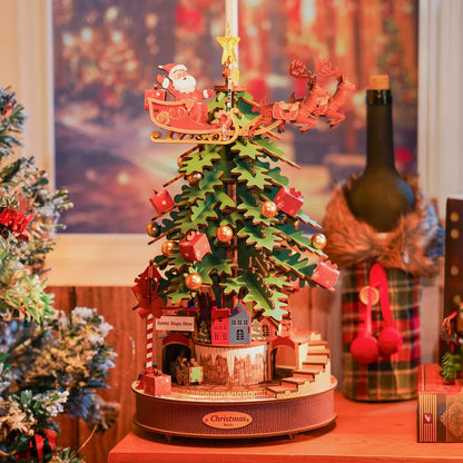 Robotime Rolife Christmas Melody Tree Music Dearmer Boxes 3D Wooden Puzzle With Light Perfect Family  GiftsEasy Assemble Toys