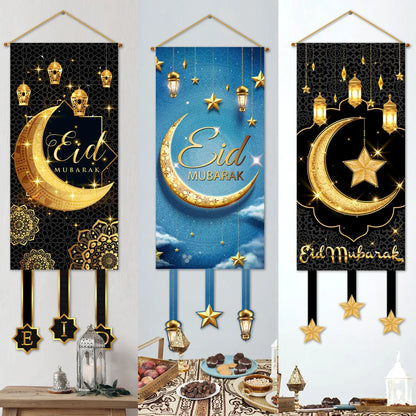 Eid Mubarak Decoration 2024 Hanging Flag Ramadan for Home Door Islamic Muslim Party Decor Ramadan Kareem Banner Eid Al-Fitr Gift