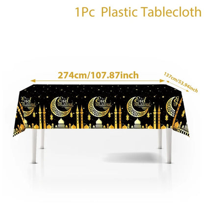 EID Mubarak Disposable Tablecloth EID Mubarak Decoration 2024 for Home Table Cloth Ramadan Kareem Islamic Muslim Party Decor