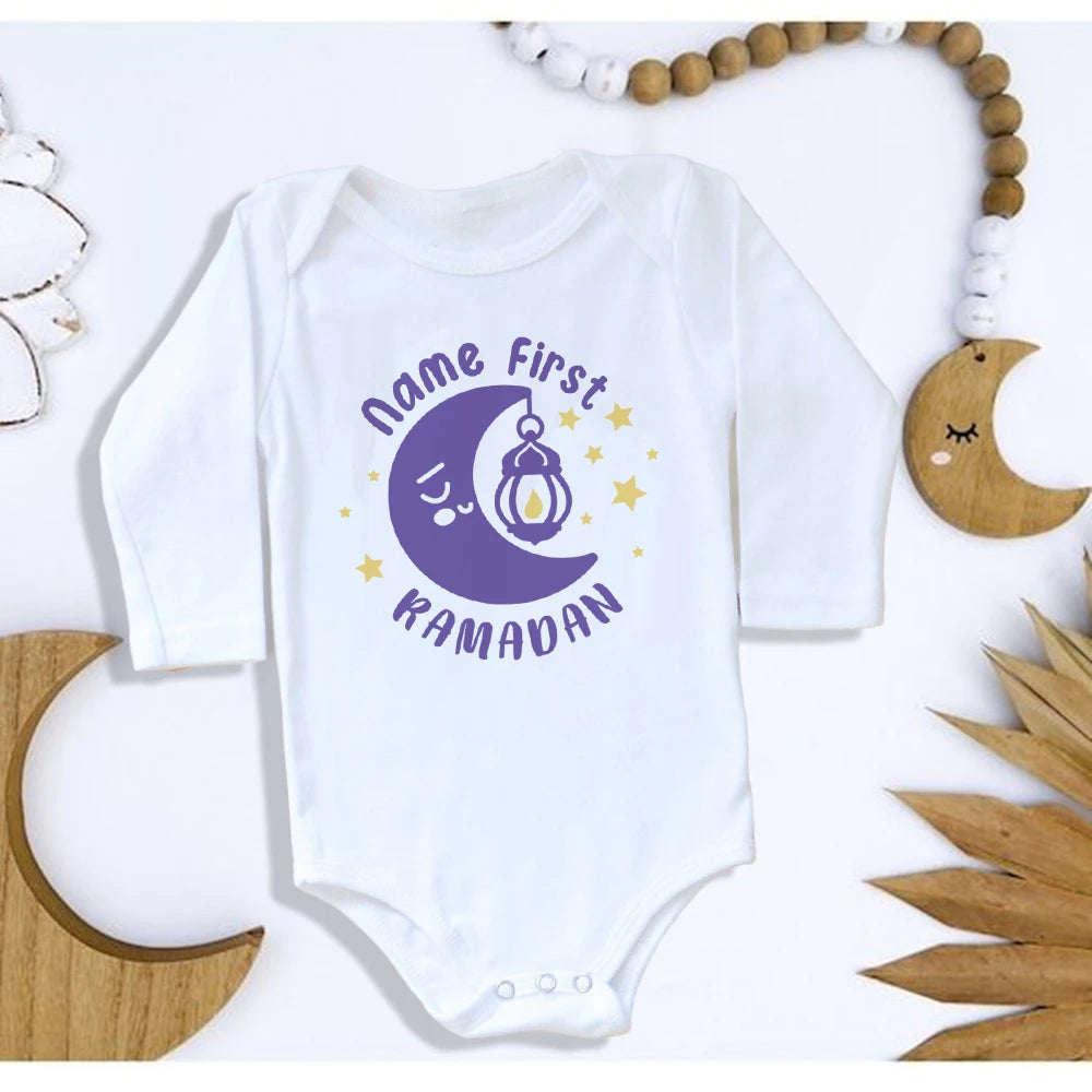 Personalised Eid Ramadan Baby Rompers Custom Infant Long Sleeve Jumpsuit Eid Boys Girls Clothes Islamic Muslim Holiday Outfits