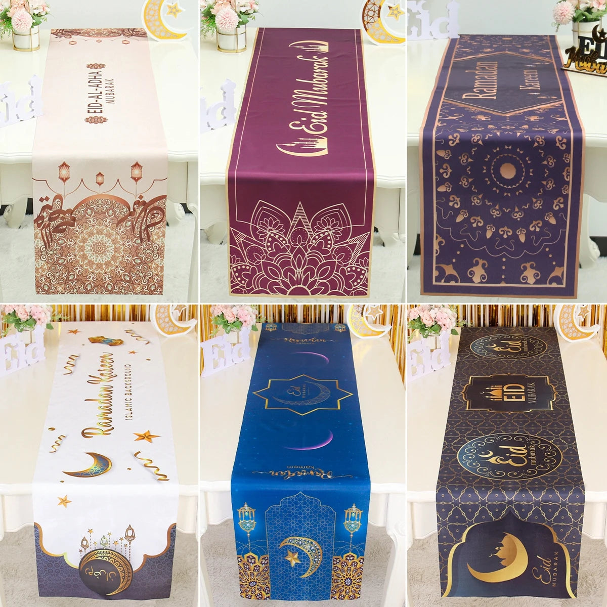 EID Mubarak Table Runner Ramadan Decorations 2024 for Home Tablecloth Ramadan Kareem Eid Al Adha Islamic Muslim Party Decoration