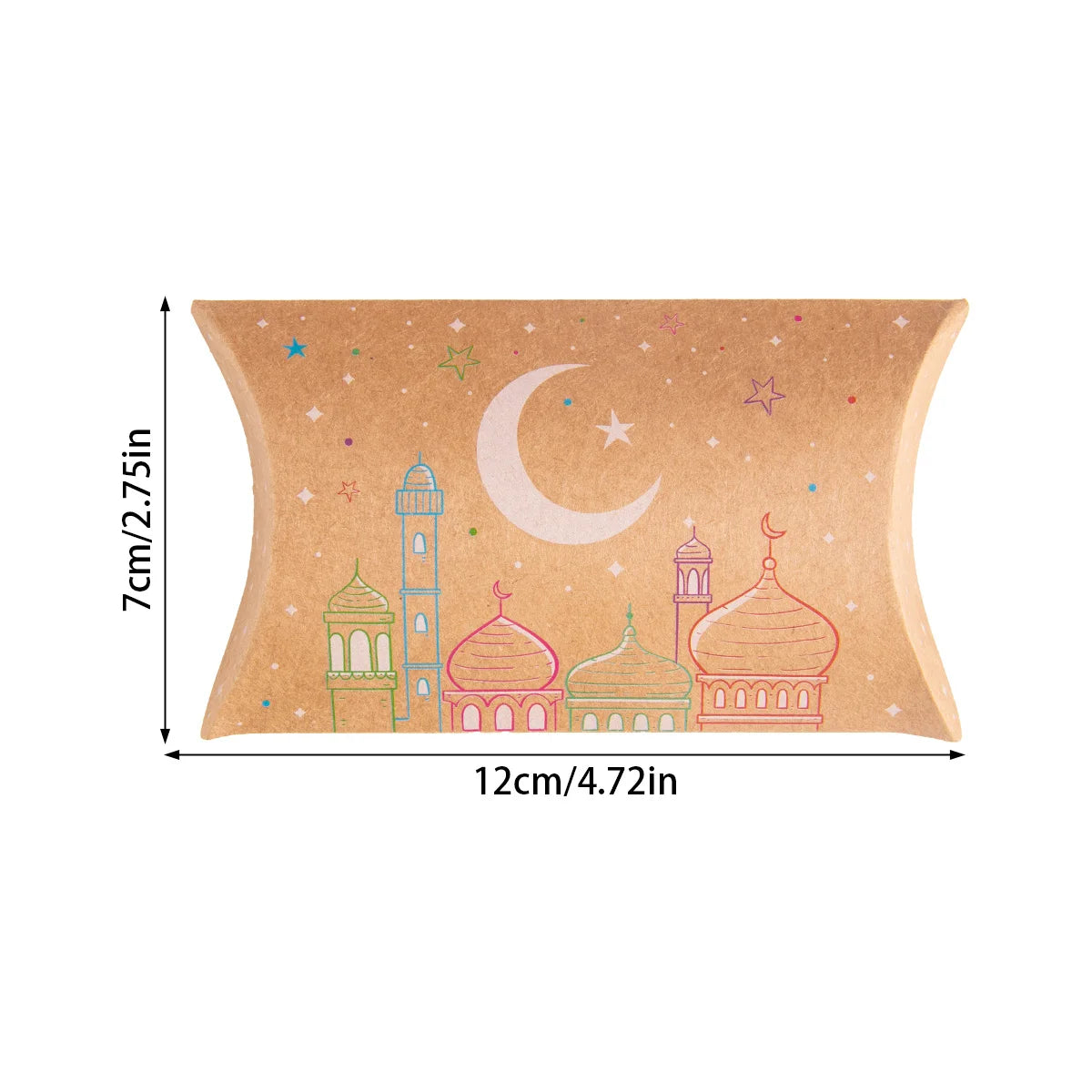 12pcs Eid Mubarak Gift Kraft Bag Box Pillow Shape Candy Box Ramadan Kareem Decoration Gift Packaging Muslim Islamic Party Favor