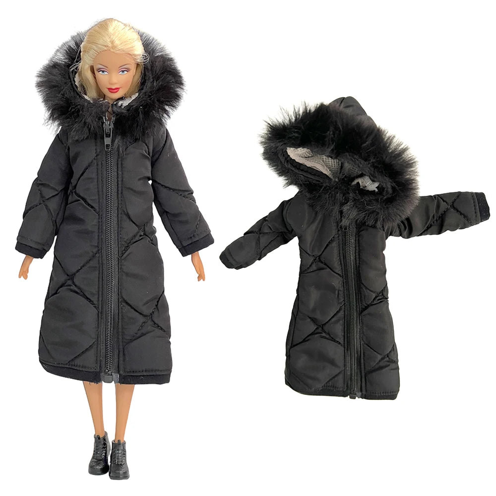 1 Pcs Fashion Hoodie Dress  for Barbie Doll Clothes Winter Jacket  Parka Coat Outfit for 1/6 BJD Doll Accessories JJ