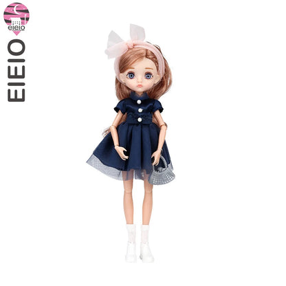 Slim 26cm Bjd Doll for Girl 13 Movable Joints Fashion Princess Clothes Suit Accessories Blue Eyes Decoration Eyelash Solid Doll