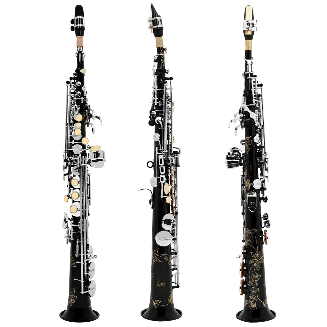 SLADE Black Soprano Saxophone Standard Bb Straight Soprano Saxophone Brass Body Carved White Shell Keys Sax With  Strap Gloves