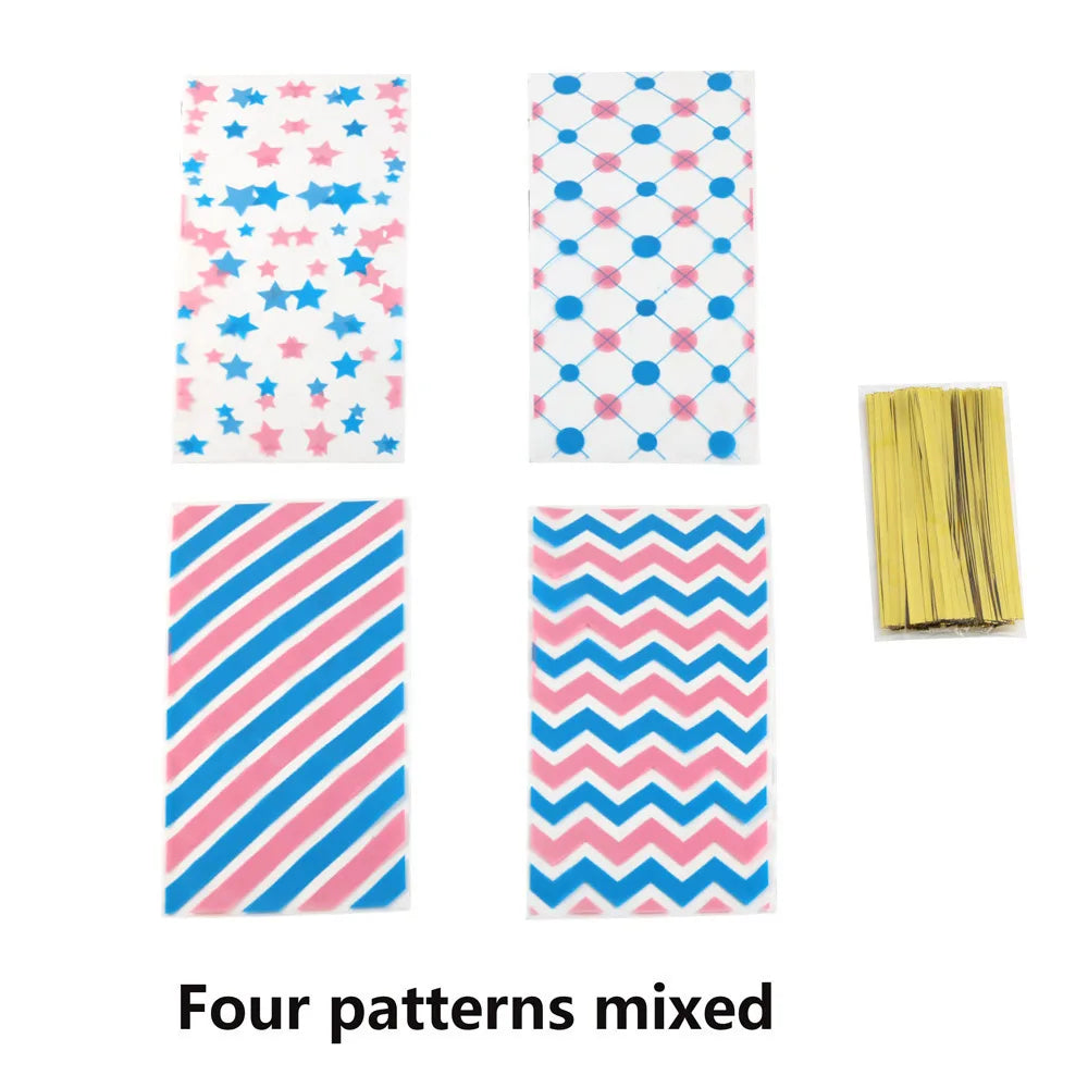 25pcs Colorful Plastic Candy Gift Bags Stripes Snack Bag Christmas Gift Bags for Biscuit and Cookie Birthday Party Favors Bag