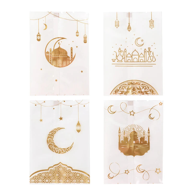 100Pcs Ramadan Cookie Bags Hot Seal Nougat Candy Baking Packaging Bag 2024 EID Mubarak Gift Decor Muslim Islamic Party Supplies