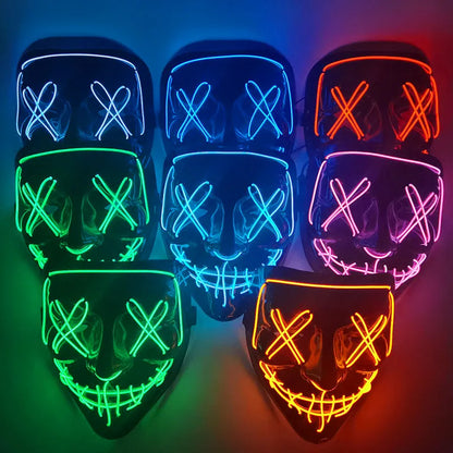 1P Scary Halloween Colplay Light Up Purge Mask Halloween Masquerade Party LED Face Masks for Kids Men Women Mask Glowing in Dark