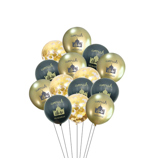 Black Gold Umrah Mubarak Latex Confetti Balloon Eid Mubarak Islamic Muslim Pilgrimage Festival Party Decor  Supplies
