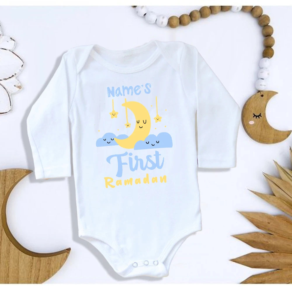Personalised Eid Ramadan Baby Rompers Custom Infant Long Sleeve Jumpsuit Eid Boys Girls Clothes Islamic Muslim Holiday Outfits