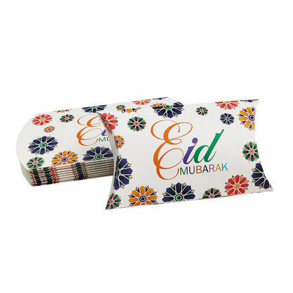 10pcs Eid Mubarak Gift Kraft Bag Box Pillow Candy Cookie Chocolate Paper Box Ramadan Kareem Decoration Party Supplies Kids Gift